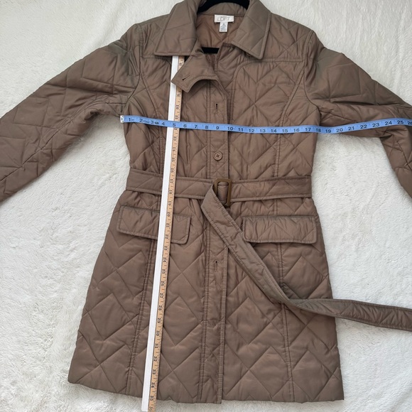 Loft Ann Taylor Quilted Trench Coat Women Medium Tan Gold Belted Button Outdoor - Picture 8 of 10